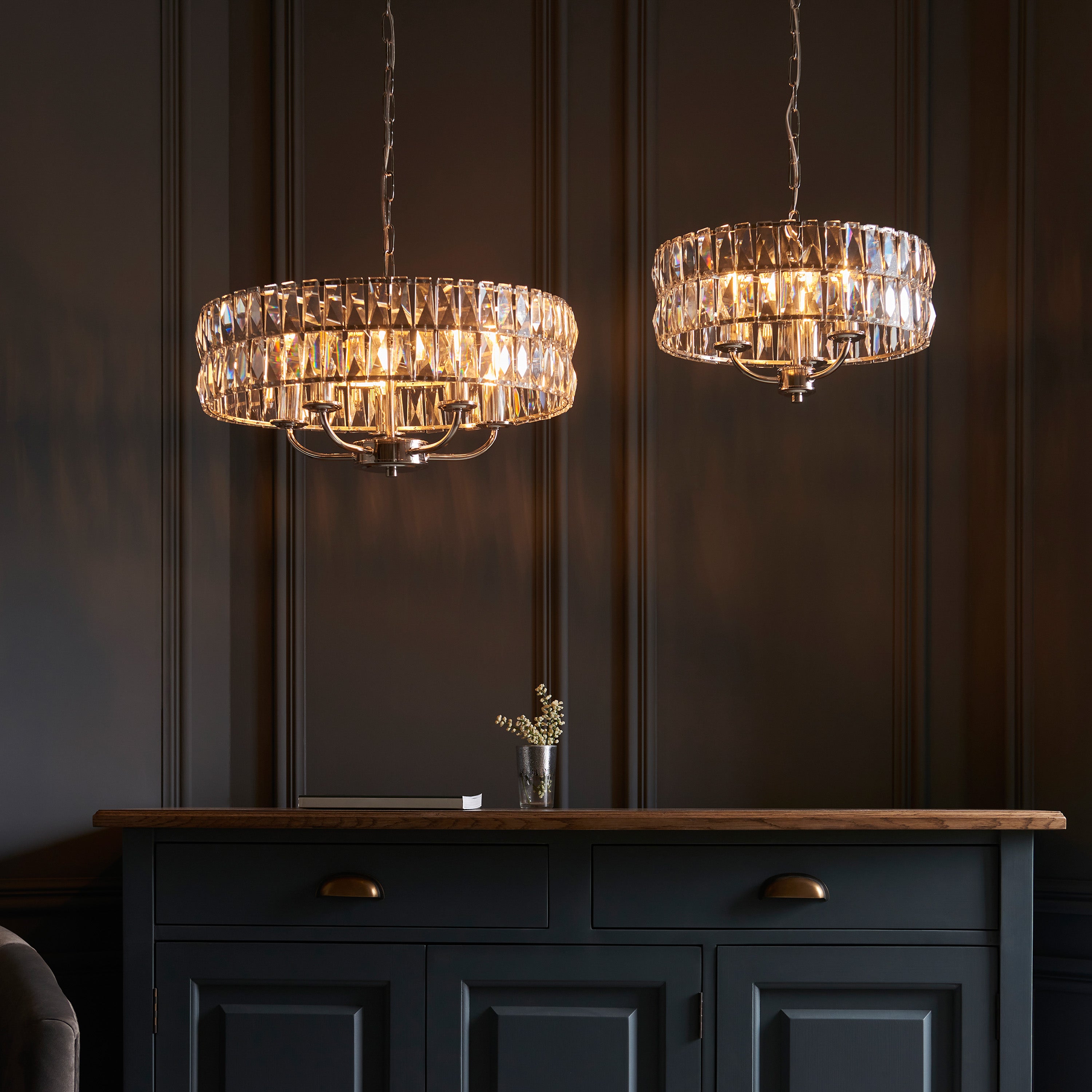 Albion Bright Nickel & Crystal Glass Pendant Light | Small